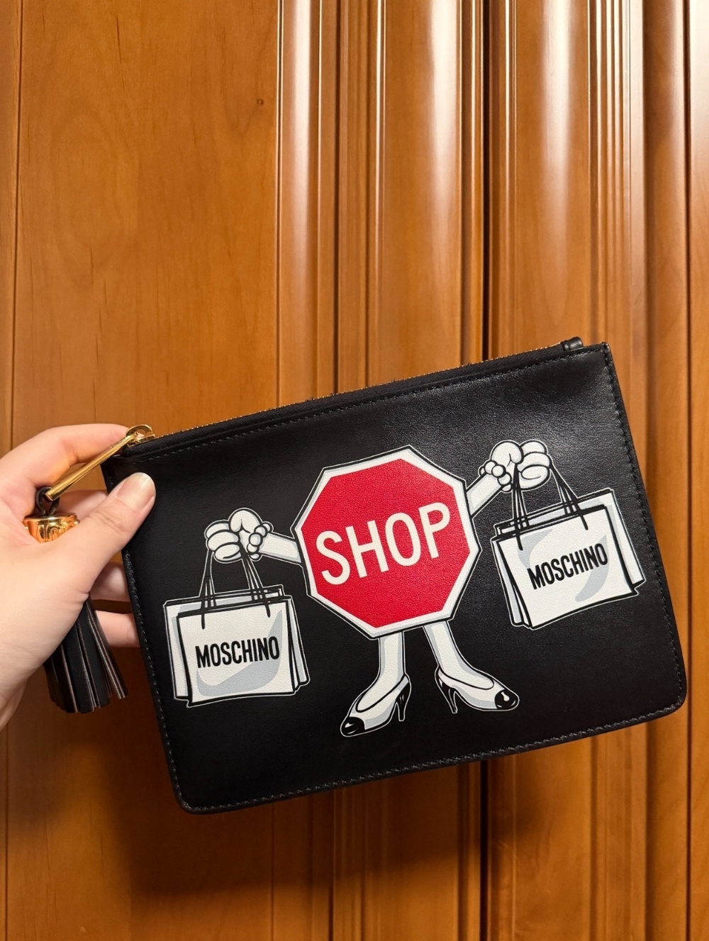 Stop Sign RARE 🛑 Authentic MOSCHINO Couture “Stop” SHOP GRAPHIC leather CLUTCH